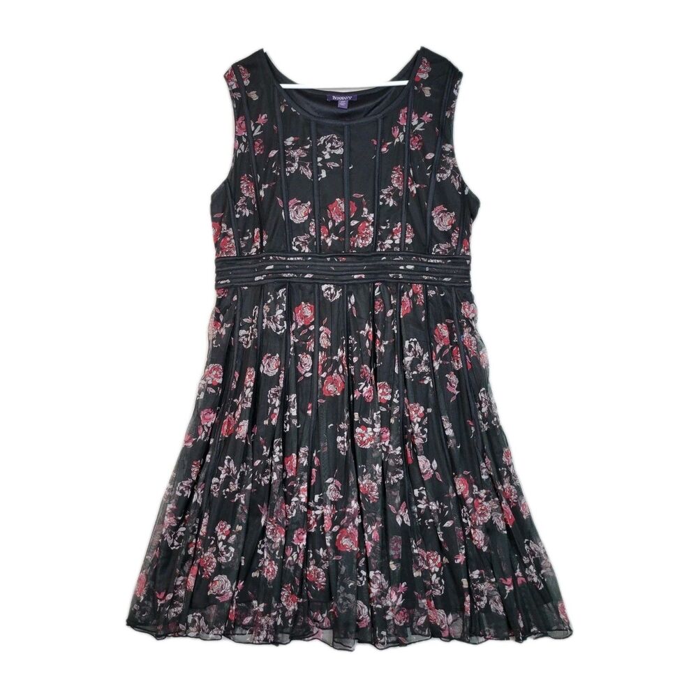 Roamans Plus Size Midi Dress Sz 24W Black Floral Print Sheer Lined Dark Romantic